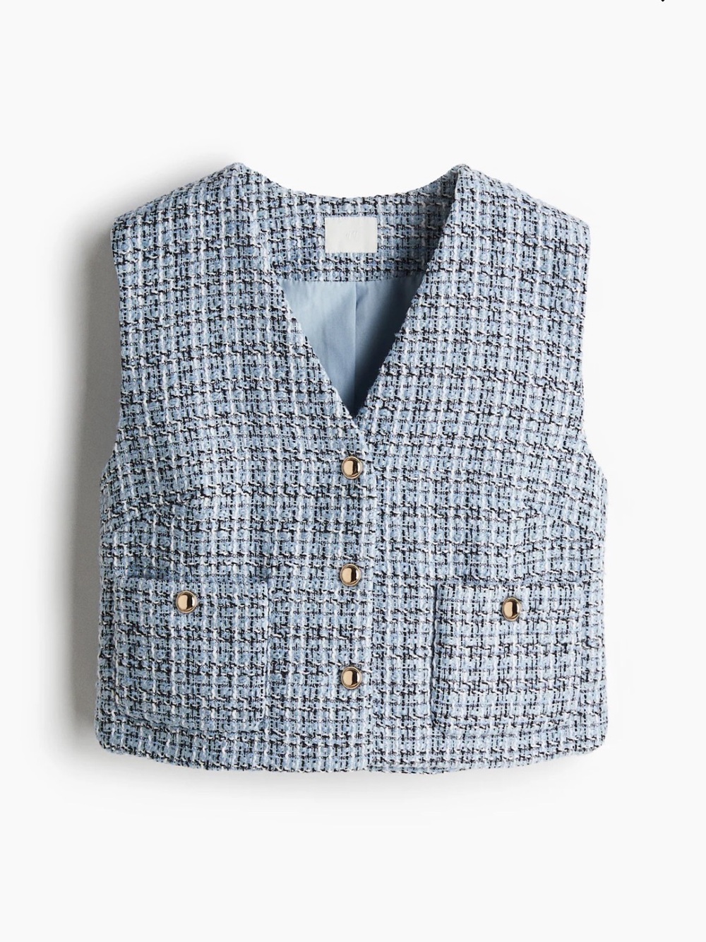 EUC! H&M Light Blue Tweed Vest with Gold Buttons